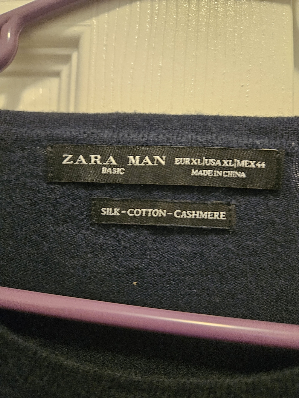 Zara Navy Crewneck Silk-Cotton-Cashmere Sweater